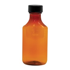 Plastic Oval Bottle with Screw Cap, Amber, 22-400, 2 oz/60 mL
