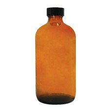 Boston Round Glass Bottle with Screw Cap, Amber