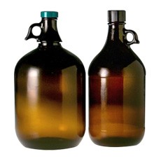 Boston Round Glass Bottle with Screw Cap, Amber, 38-430, 135 oz/4 L